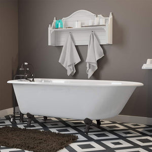 Cambridge Plumbing 60-Inch Rolled Rim Cast Iron Clawfoot Tub (Porcelain enamel interior and white paint exterior) and Freestanding Plumbing Package (Oil rubbed bronze) - Lifestyle - RR61-398463-PKG-NH - Vital Hydrotherapy