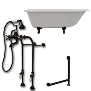 Cambridge Plumbing 60-Inch Rolled Rim Cast Iron Clawfoot Tub (Porcelain enamel interior and white paint exterior) and Freestanding Plumbing Package (Oil rubbed bronze) RR61-398463-PKG-NH - Vital Hydrotherapy