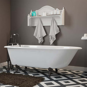 Cambridge Plumbing 60-Inch Rolled Rim Cast Iron Clawfoot Tub (Porcelain enamel interior and white paint exterior) and Freestanding Plumbing Package (Oil Rubbed Bronze) - Lifestyle - RR61-398684-PKG-NH - Vital Hydrotherapy