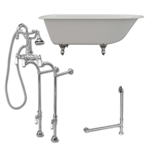 Cambridge Plumbing 60-Inch Rolled Rim Cast Iron Clawfoot Tub (Porcelain enamel interior and white paint exterior) and Freestanding Plumbing Package (Polished Chrome) RR61-398684-PKG-NH - Vital Hydrotherapy