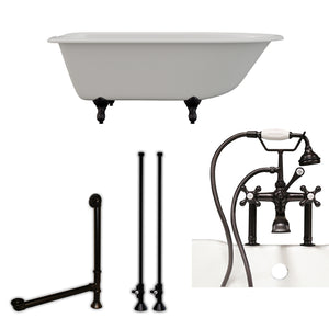 Cambridge Plumbing 60-Inch Rolled Rim Cast Iron Clawfoot Tub (Porcelain enamel interior and white paint exterior) and Deck Mount Plumbing Package (Oil Rubbed Bronze) RR61-463D-6-PKG-7DH - Vital Hydrotherapy