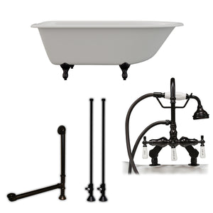 Cambridge Plumbing 60-Inch Rolled Rim Cast Iron Clawfoot Tub (Porcelain enamel interior and white paint exterior) and Deck Mount Plumbing Package (Oil Rubbed Bronze) RR61-684D-PKG-7DH - Vital Hydrotherapy