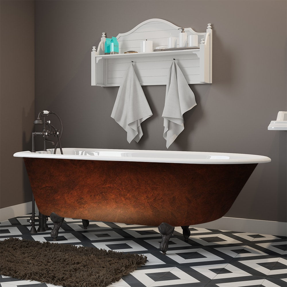 Cambridge Plumbing 61" X 30" Faux Copper Bronze Finish on Exterior Cast Iron Clawfoot Bathtub with Oil Rubbed Bronze Feet and 7" Deck Mount Faucet Drillings RR61-DH-ORB-CB - Vital Hydrotherapy
