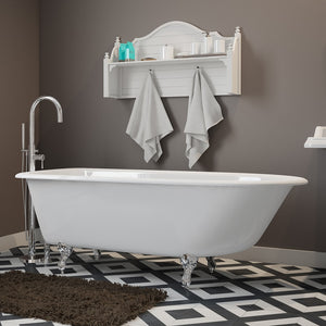 Cambridge Plumbing 60" X 30" Rolled Rim Cast-Iron Clawfoot Tub (Porcelain enamel interior and white paint exterior) - Polished Chrome ball and claw feet - Lifestyle - RR61-NH - Vital Hydrotherapy