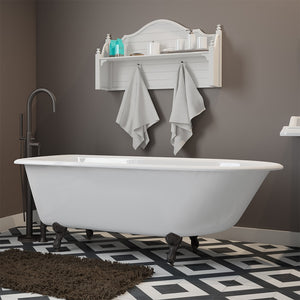 Cambridge Plumbing 60" X 30" Rolled Rim Cast-Iron Clawfoot Tub (Porcelain enamel interior and white paint exterior) - Oil rubbed bronze ball and claw feet - Lifestyle - RR61-NH - Vital Hydrotherapy