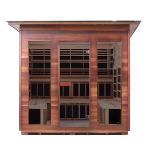 Enlighten Sauna InfraNature Original Infrared Rustic 8 Person Outdoor Low EMF Sauna - Canadian Cedar - Slope Roof - Glass Door and Window - Vital Hydrotherapy