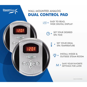 SteamSpa Brushed Nickel Wall Mounted Analog Dual Control Pad - Functions - Vital Hydrotherapy