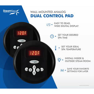 Wall Mounted Analog Dual Control Pad - Matte Black - Functions - Vital Hydrotherapy