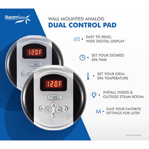 SteamSpa Wall Mounted Analog Dual Control Pad in Polished Chrome Finish RY1200 - Vital Hydrotherapy