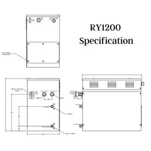 SteamSpa Royal 12 KW QuickStart Acu-Steam Bath Generator Specification Drawing RY1200 - Vital Hydrotherapy
