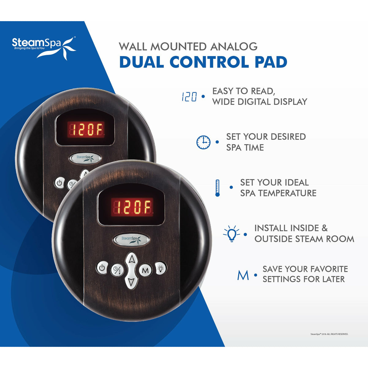 SteamSpa Wall Mounted Analog Dual Control Pad in Oil Rubbed Bronze Finish RY600 - Vital Hydrotherapy