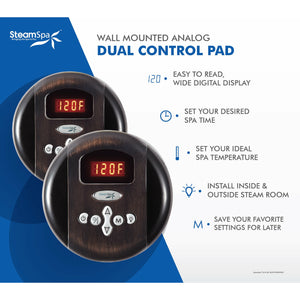 SteamSpa Royal Control Kit - Dual Control Panel - Oil rubbed bronze - Digital readout display and soft touch keypad - Functions - RYPK - Vital Hydrotherapy
