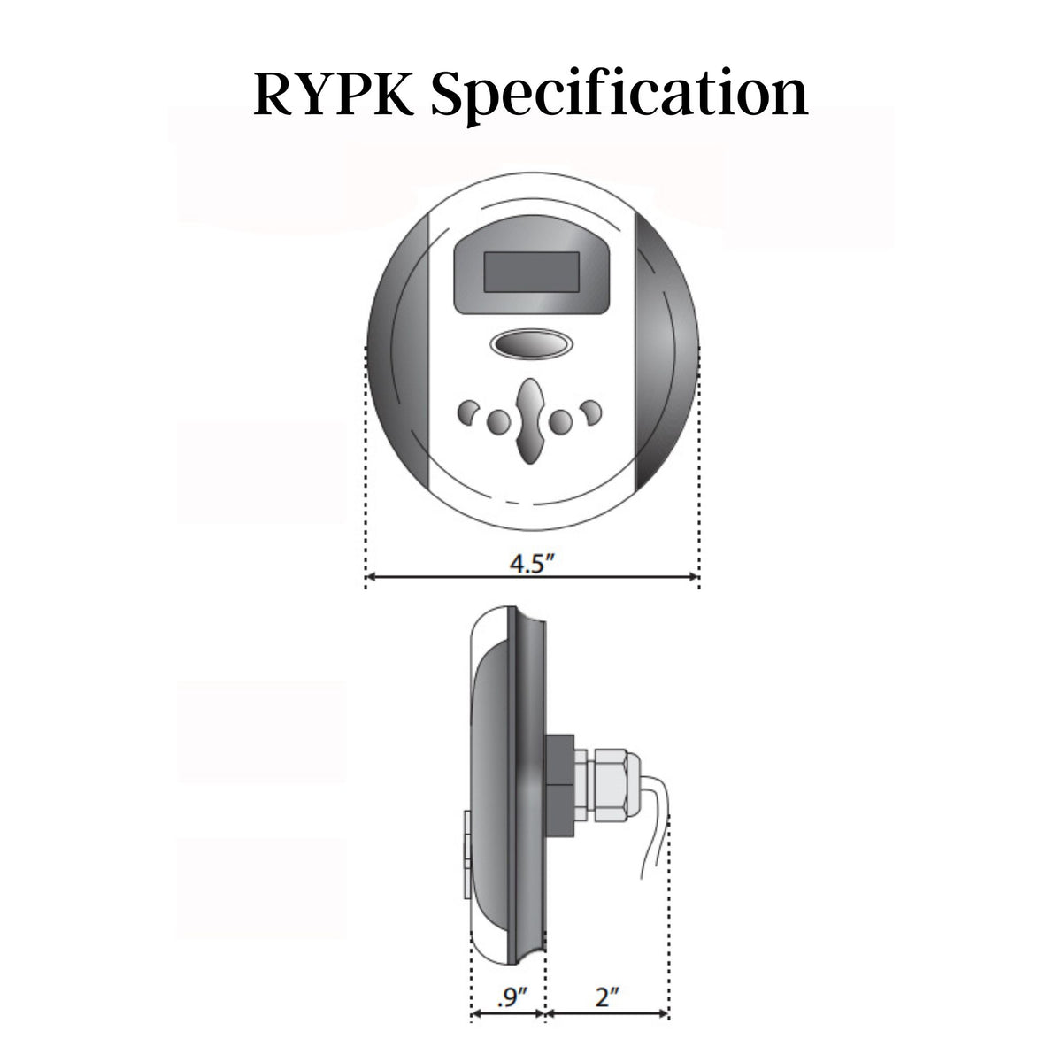 SteamSpa Royal Control Panel Specification drawing - Vital Hydrotherapy