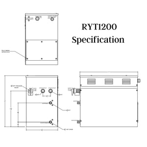 SteamSpa Royal 12 KW QuickStart Acu-Steam Bath Generator Specification Drawing RYT1200 - Vital Hydrotherapy