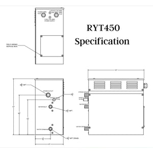 SteamSpa Royal 4.5 KW QuickStart Acu-Steam Bath Generator Specification Drawing RYT450 - Vital Hydrotherapy