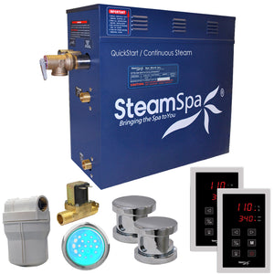 SteamSpa Royal 7.5 KW QuickStart Acu-Steam Bath Generator Package - 16 in. L x 6.5 in. W x 14.5 in. H - Stainless Steel - Polished Chrome Finish - 7.5kW QuickStart Acu-Steam Bath Generator, Dual Touch Pad Control Panel, Steam head, Chroma Therapy Light, Filter, Pressure Relief Valve - RYT750 - Vital Hydrotherapy