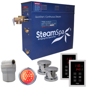 SteamSpa Royal 7.5 KW QuickStart Acu-Steam Bath Generator Package - 16 in. L x 6.5 in. W x 14.5 in. H - Stainless Steel - Polished Chrome Finish - 7.5kW QuickStart Acu-Steam Bath Generator, Dual Touch Pad Control Panel, Steam head, Chroma Therapy Light, Filter, Pressure Relief Valve - RYT750 - Vital Hydrotherapy