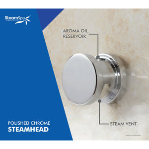 SteamSpa Steam head - Polished Chrome - with label (Aroma oil reservoir and steam vent) - Vital Hydrotherapy