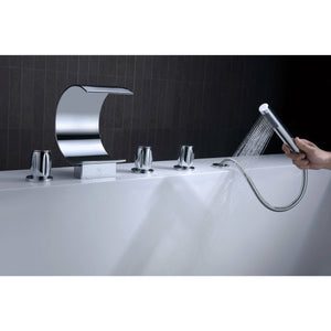 Anzzi Ribbon 3-Handle Deck-Mount Roman Tub Faucet in Chrome - Waterfall Spout - Extendable Euro-grip Handheld Sprayer - Chrome Finish Housing a Solid Brass Interior - FR-AZ048CH - Lifestyle - Vital Hydrotherapy