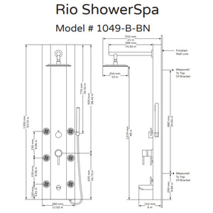PULSE ShowerSpas Black Glass Shower Panel - Rio ShowerSpa 1049B-BN Specification Drawing - Vital Hydrotherapy