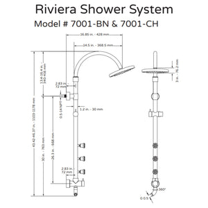 PULSE ShowerSpas Shower System - Riviera Shower System 7001 Specification Drawing - Vital Hydrotherapy