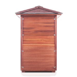 Rustic Infrared Sauna Canadian red cedar with peaked roof back view