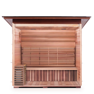 Enlighten sauna SaunaTerra Dry Traditional MoonLight 4 Person Outdoor Sauna Canadian Red Cedar Wood Outside And Inside Double Roof ( Flat Roof + slope roof) inside partial build view