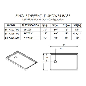 Anzzi Meadow Series 60 in. x 32 in. Shower Base Specification Drawing - SB-AZ013WL - Vital Hydrotherapy