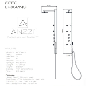Anzzi Donna 60 in. 6-Jetted Full Body Shower Panel with Heavy Rain Shower and Spray Wand Specification Drawing SP-AZ028 - Vital Hydrotherapy