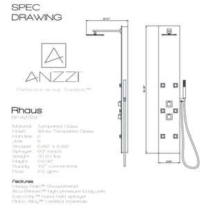 Anzzi Rhaus 60 in. 6-Jetted Full Body Shower Panel with Heavy Rain Shower and Spray Wand Specification Drawing SP-AZ029 - Vital Hydrotherapy