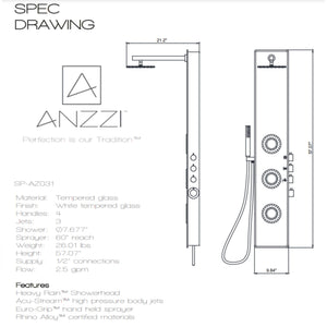 Anzzi Lynn 58 in. 3-Jetted Full Body Shower Panel with Heavy Rain Shower and Spray Wand Specification Drawing SP-AZ031 - Vital Hydrotherapy