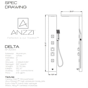 Anzzi Delta Series 56 in. Full Body Shower Panel System with Heavy Rain Shower and Spray Wand in White SP-AZ054 - Vital Hydrotherapy