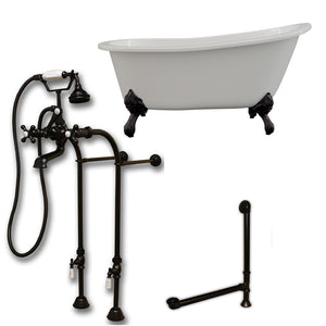 Cambridge Plumbing 61-Inch Cast Iron Slipper Clawfoot Tub (Porcelain enamel interior and white paint exterior) and Freestanding Plumbing Package (Oil Rubbed Bronze) ST61-398463-PKG-NH - Vital Hydrotherapy