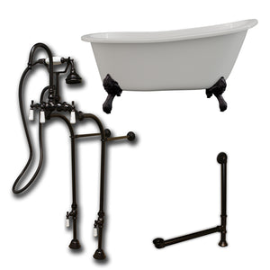 Cambridge Plumbing 61-Inch Cast Iron Slipper Clawfoot Tub (Porcelain enamel interior and white paint exterior) and Freestanding Plumbing Package (Oil Rubbed Bronze) ST61-398684-PKG-NH - Vital Hydrotherapy