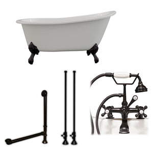 Cambridge Plumbing 61-Inch Cast Iron Slipper Clawfoot Tub (Porcelain enamel interior and white paint exterior) and Deck Mount Plumbing Package (Oil Rubbed Bronze) ST61-463D-2-PKG-7DH - Vital Hydrotherapy