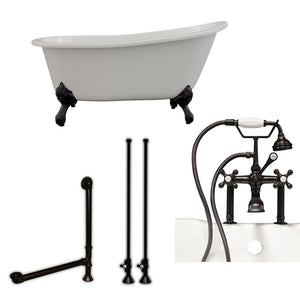 Cambridge Plumbing 61-Inch Cast Iron Slipper Clawfoot Tub (Porcelain enamel interior and white paint exterior) and Deck Mount Plumbing Package (Oil Rubbed Bronze) ST61-463D-6-PKG-7DH - Vital Hydrotherapy