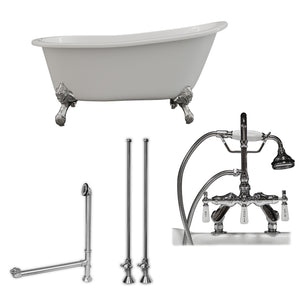Cambridge Plumbing 61-Inch Cast Iron Slipper Clawfoot Tub (Porcelain enamel interior and white paint exterior) and Deck Mount Plumbing Package (Polished Chrome) ST61-684D-PKG-7DH - Vital Hydrotherapy