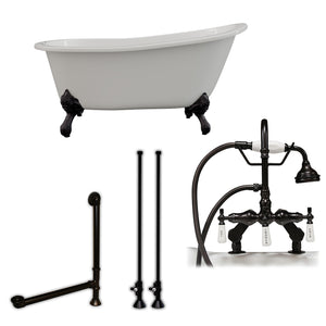 Cambridge Plumbing 61-Inch Cast Iron Slipper Clawfoot Tub (Porcelain enamel interior and white paint exterior) and Deck Mount Plumbing Package (Oil Rubbed Bronze) ST61-684D-PKG-7DH - Vital Hydrotherapy
