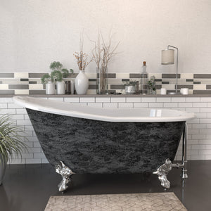 Cambridge Plumbing 61” x 30” Slipper Scorched Platinum Cast Iron Bathtub (Hand Painted Faux Scorched Platinum Exterior) with 7” Deck Mount Faucet Holes and Feet (Polished Chrome) ST61-DH-SP - Vital Hydrotherapy