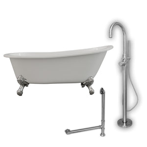 Cambridge Plumbing 67-Inch Slipper Cast Iron Clawfoot Tub (Porcelain enamel interior and white paint exterior) and Freestanding Plumbing Package (Polished Chrome) ST67-150-PKG-NH - Vital Hydrotherapy