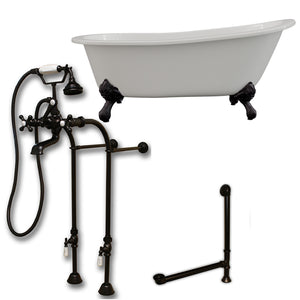 Cambridge Plumbing 67-Inch Slipper Cast Iron Clawfoot Tub (Porcelain enamel interior and white paint exterior) and Freestanding Plumbing Package (Oil Rubbed Bronze) ST67-398463-PKG-NH - Vital Hydrotherapy
