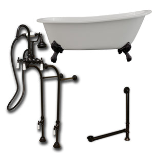 Cambridge Plumbing 67-Inch Slipper Cast Iron Clawfoot Tub (Porcelain enamel interior, white paint exterior) and Freestanding Plumbing Package (Oil Rubbed Bronze) ST67-398684-PKG-NH - Vital Hydrotherapy