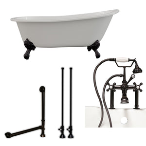 Cambridge Plumbing 67-Inch Slipper Cast Iron Clawfoot Tub (Porcelain enamel interior and white paint exterior) and Deck Mount Plumbing Package (Oil Rubbed Bronze) ST67-463D-6-PKG-7DH - Vital Hydrotherapy
