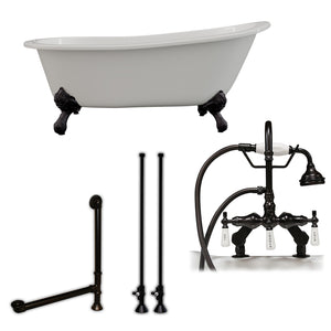 Cambridge Plumbing 67-Inch Slipper Cast Iron Slipper Clawfoot Tub (Porcelain enamel interior and white paint exterior) and Deck Mount Plumbing Package (Oil Rubbed Bronze) ST67-684D-PKG-7DH - Vital Hydrotherapy