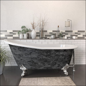 Cambridge Plumbing 67” x 30” Slipper Scorched Platinum Cast Iron Bathtub (Hand Painted Faux Scorched Platinum Exterior) with” 7” Deck Mount Faucet Holes and Claw Feet (Polished Chrome) ST67-DH-SP - Vital Hydrotherapy