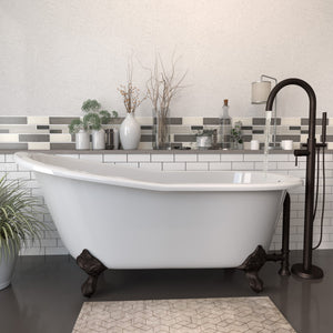 Cambridge Plumbing 67-Inch Slipper Cast Iron Clawfoot Tub (Porcelain enamel interior and white paint exterior) and Freestanding Plumbing Package (Oil Rubbed Bronze) - Lifestyle - ST67-150-PKG-NH - Vital Hydrotherapy