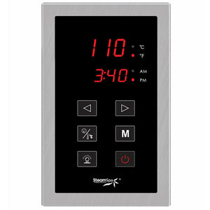 SteamSpa Touch Panel Control System STP - Polished Brushed Nickel finish - with Large display screen of temperature and clock - Vital Hydrotherapy 