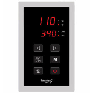 SteamSpa Touch Panel Control System STP - Polished Chrome finish - with Large display screen of temperature and clock - Vital Hydrotherapy 
