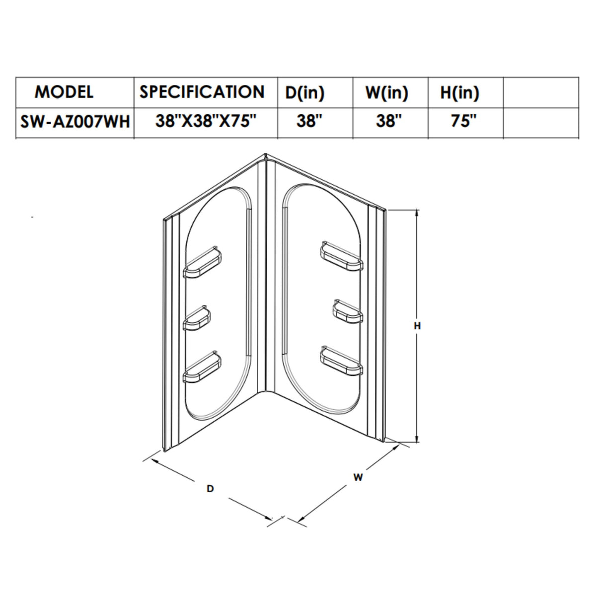 Anzzi Studio 38 in. x 38 in. x 75 in. 2-piece DIY Friendly Corner Shower Surround in White SW-AZ007WH - Vital Hydrotherapy