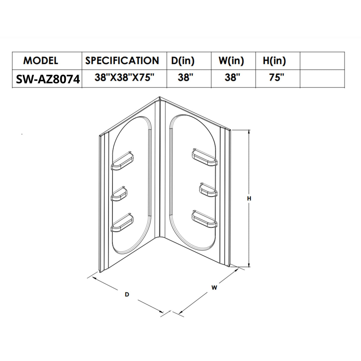 Anzzi Mishra 38 in. x 38 in. x 75 in. 2-piece DIY Friendly Corner Shower Surround in White SW-AZ8074 - Vital Hydrotherapy